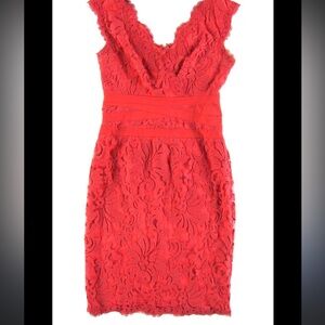 Tadashi Shoji coral lace overlay dress size 8